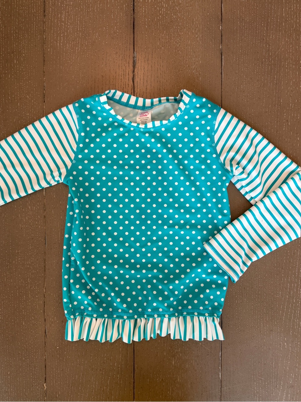 Ruffle Butts Kids Swimwear Girls Polka Dot Teal Long-Sleeve Rash Guard Size 6